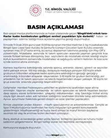 Bingöl Hentbol Maçında Olaylar: Valilik Açıklamada Bulundu